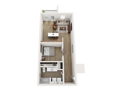 Floor plan for 1 bed, 1 bath, 687 sqft